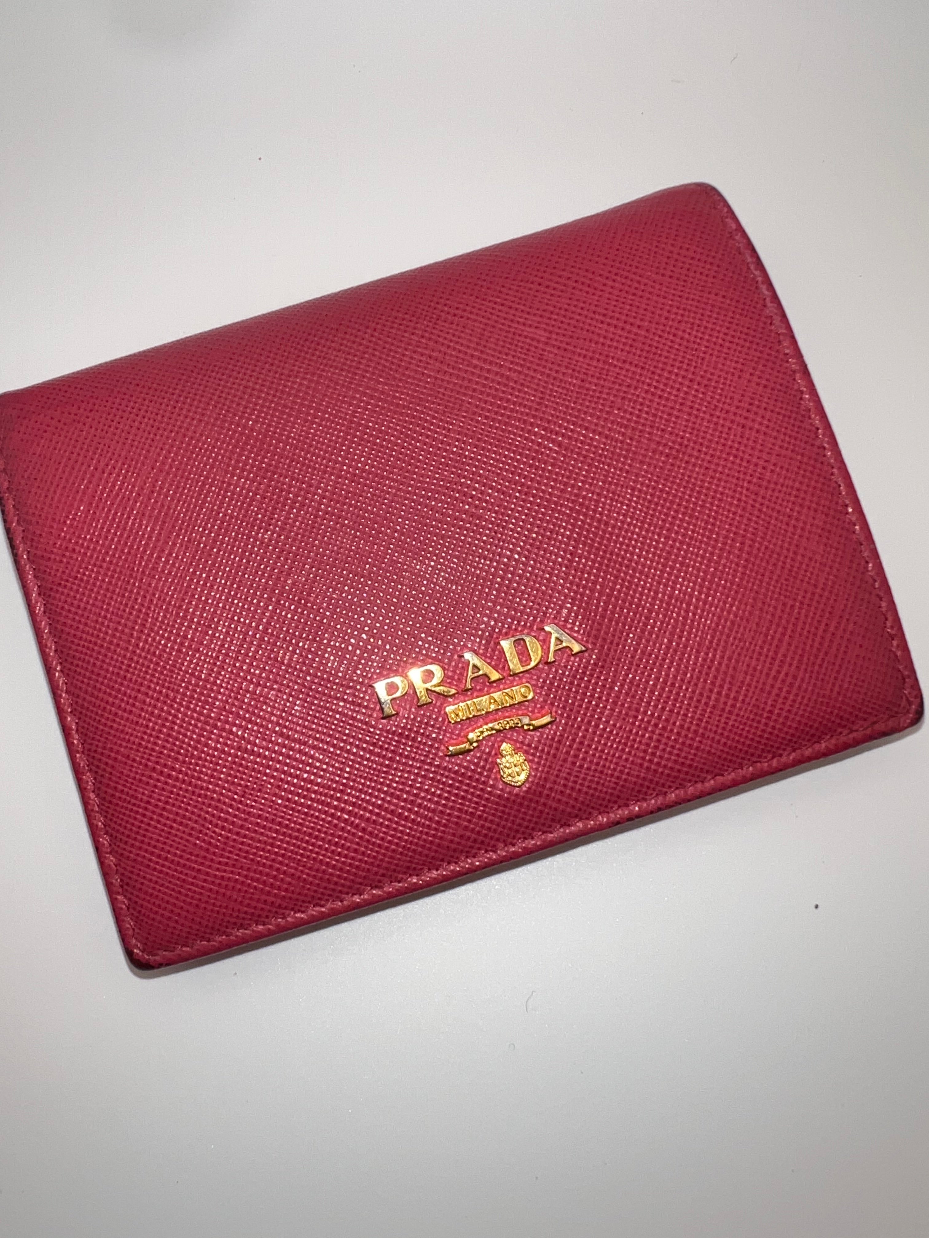 Prada pink leather bifold wallet