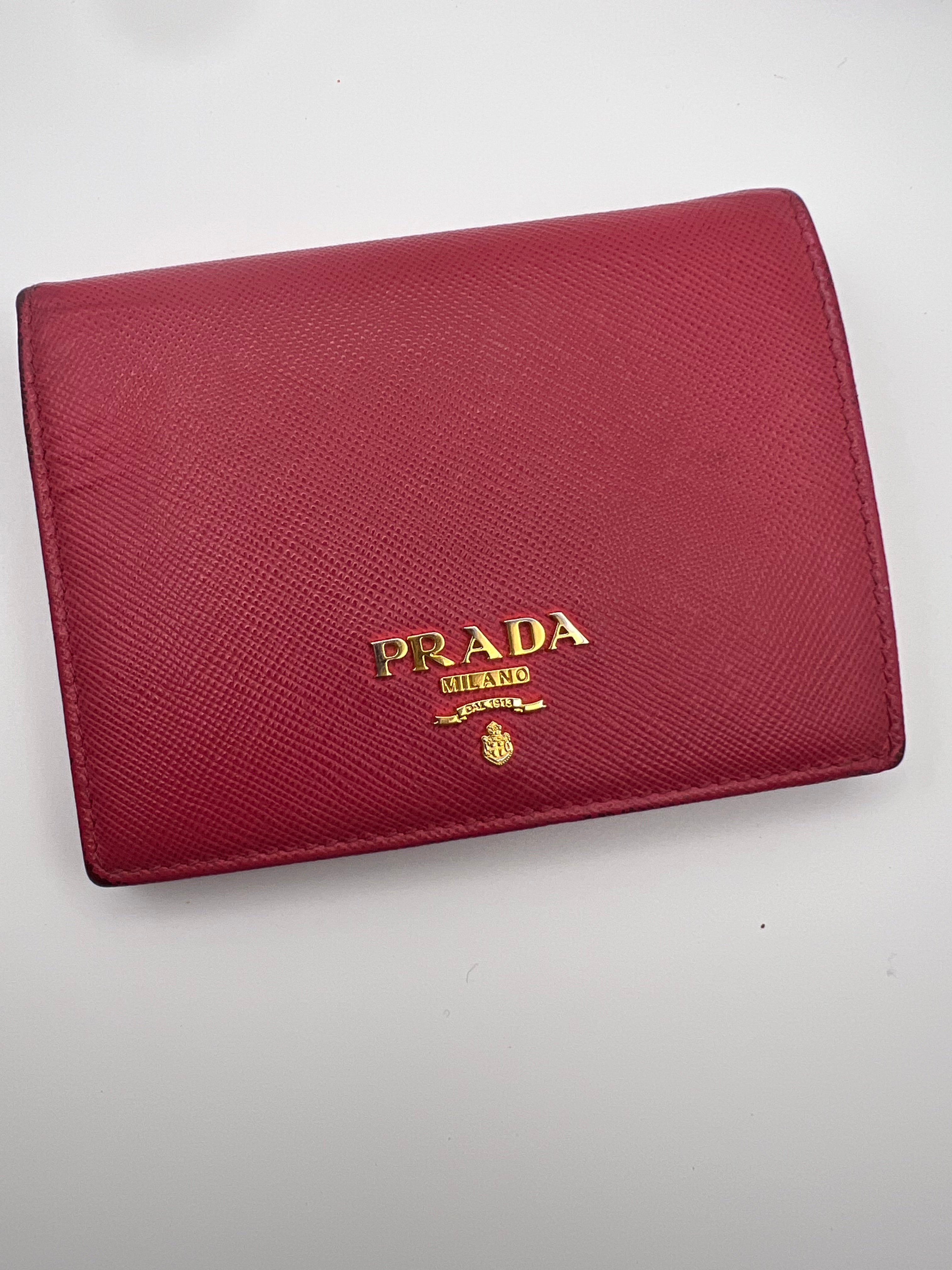Prada pink leather bifold wallet