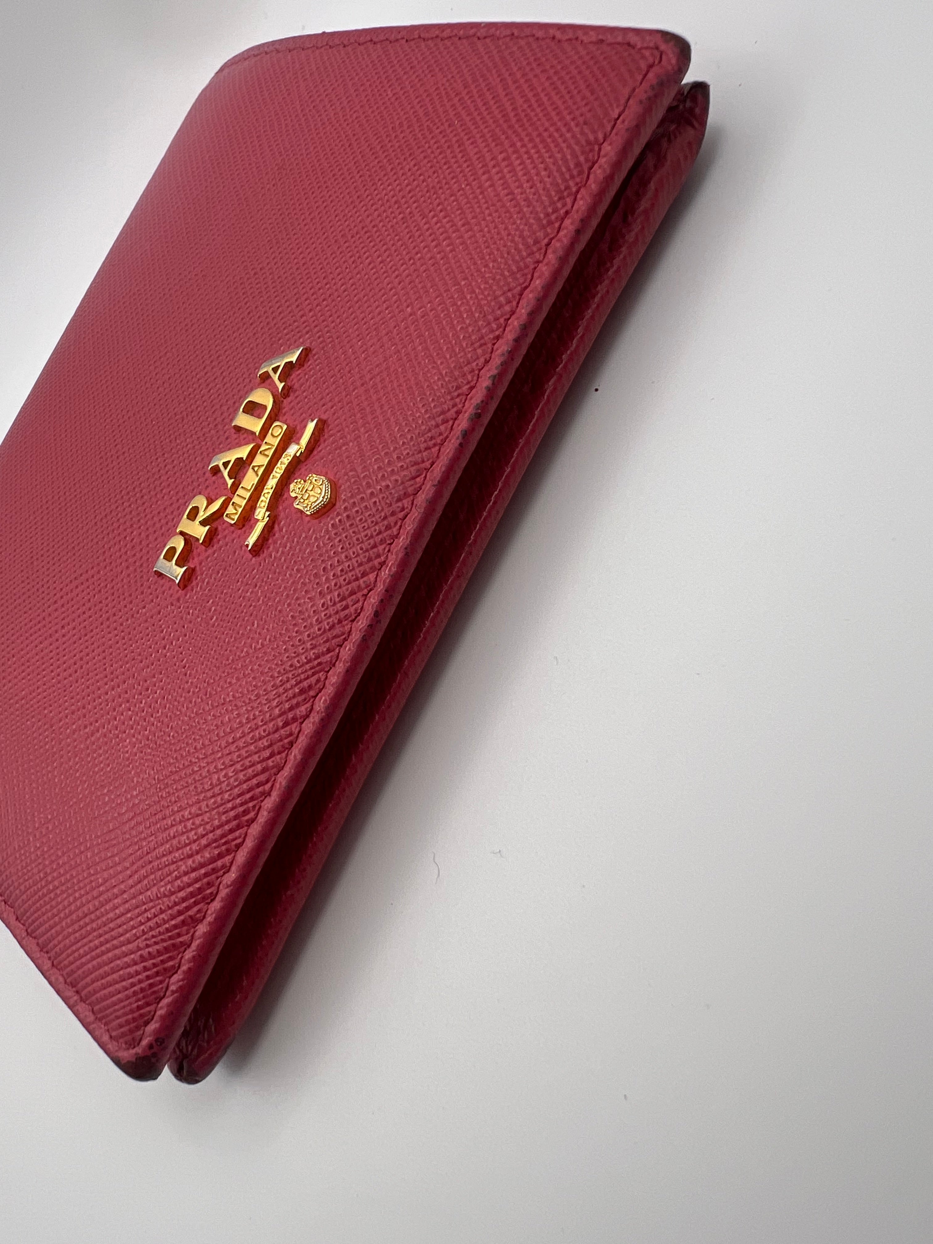 Prada pink leather bifold wallet