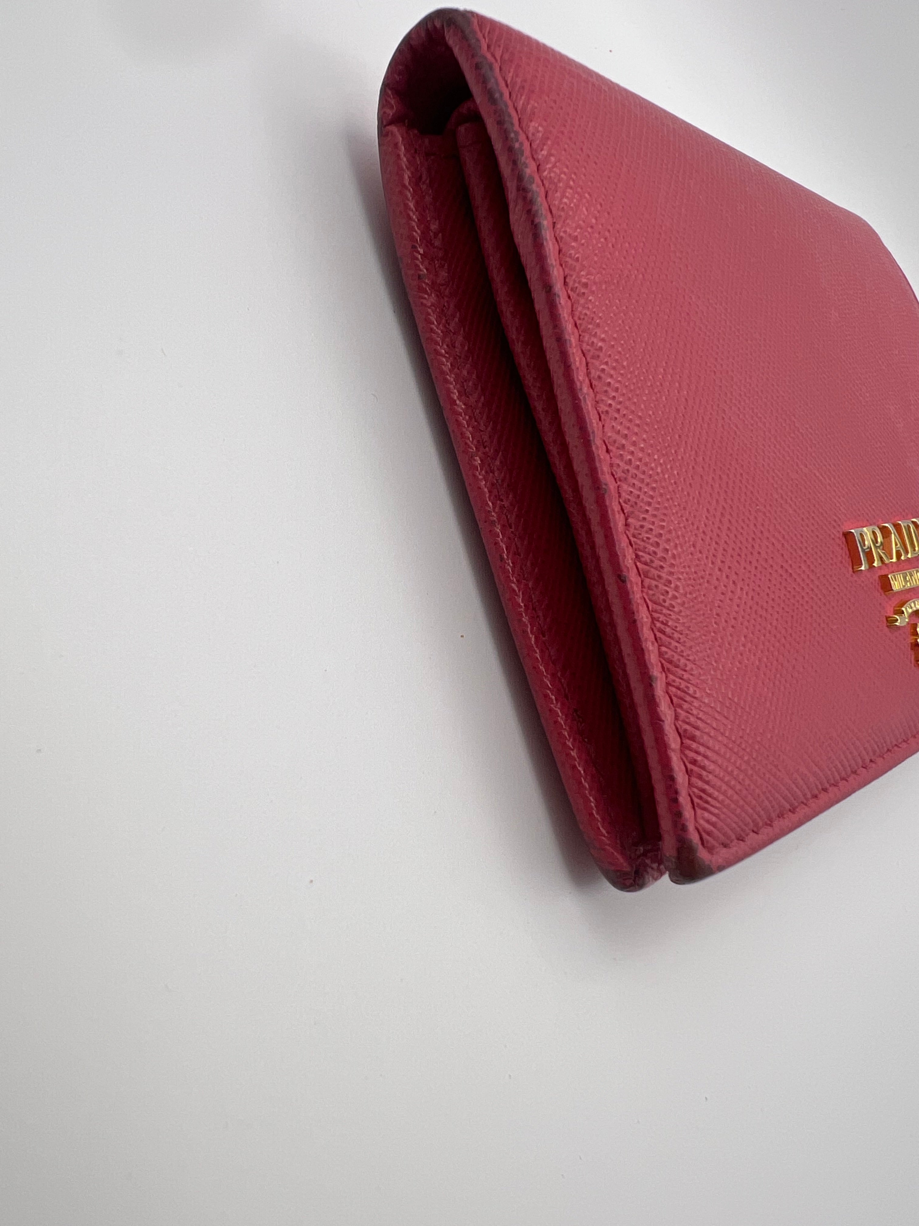 Prada pink leather bifold wallet