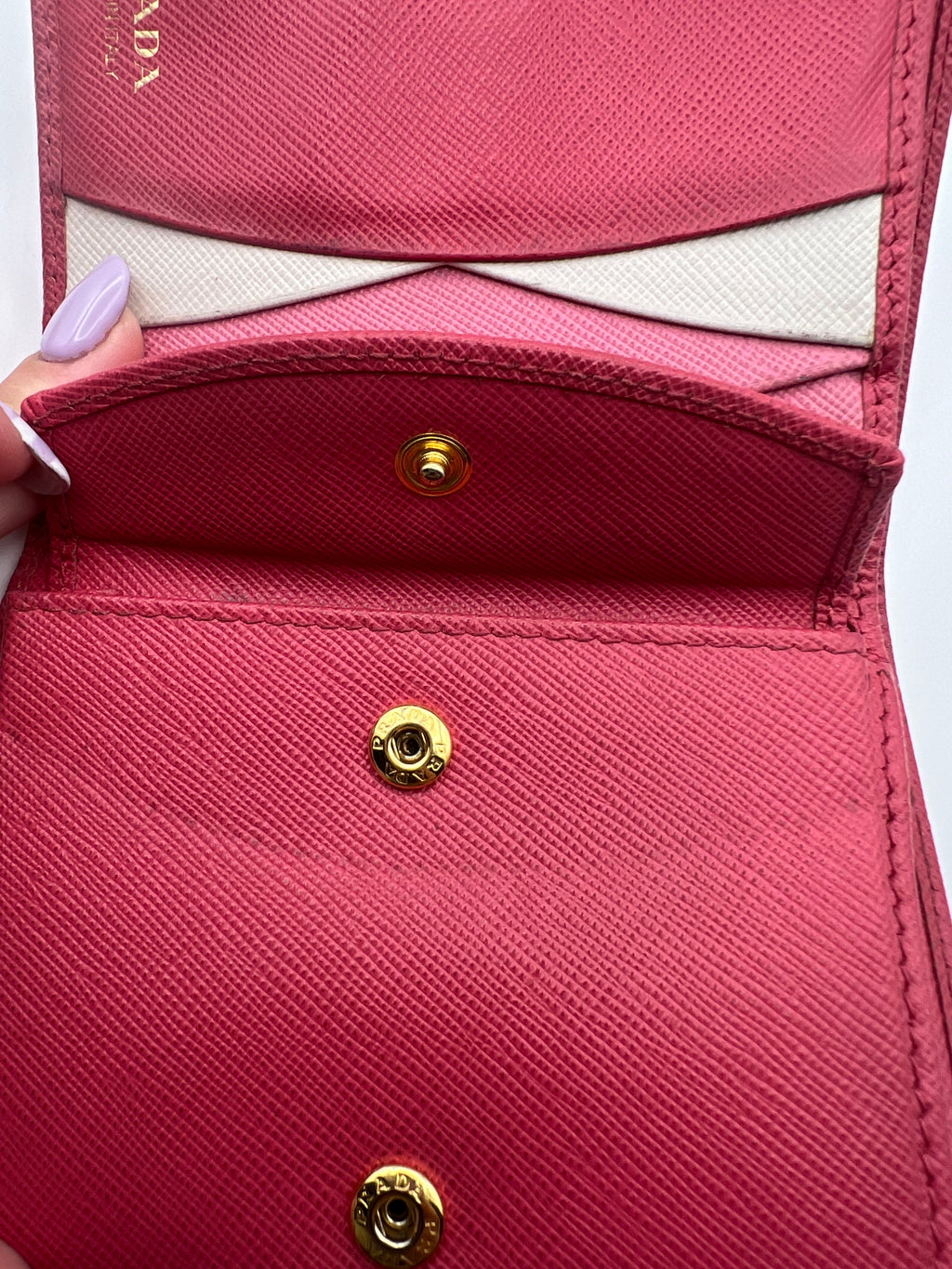 Prada pink leather bifold wallet