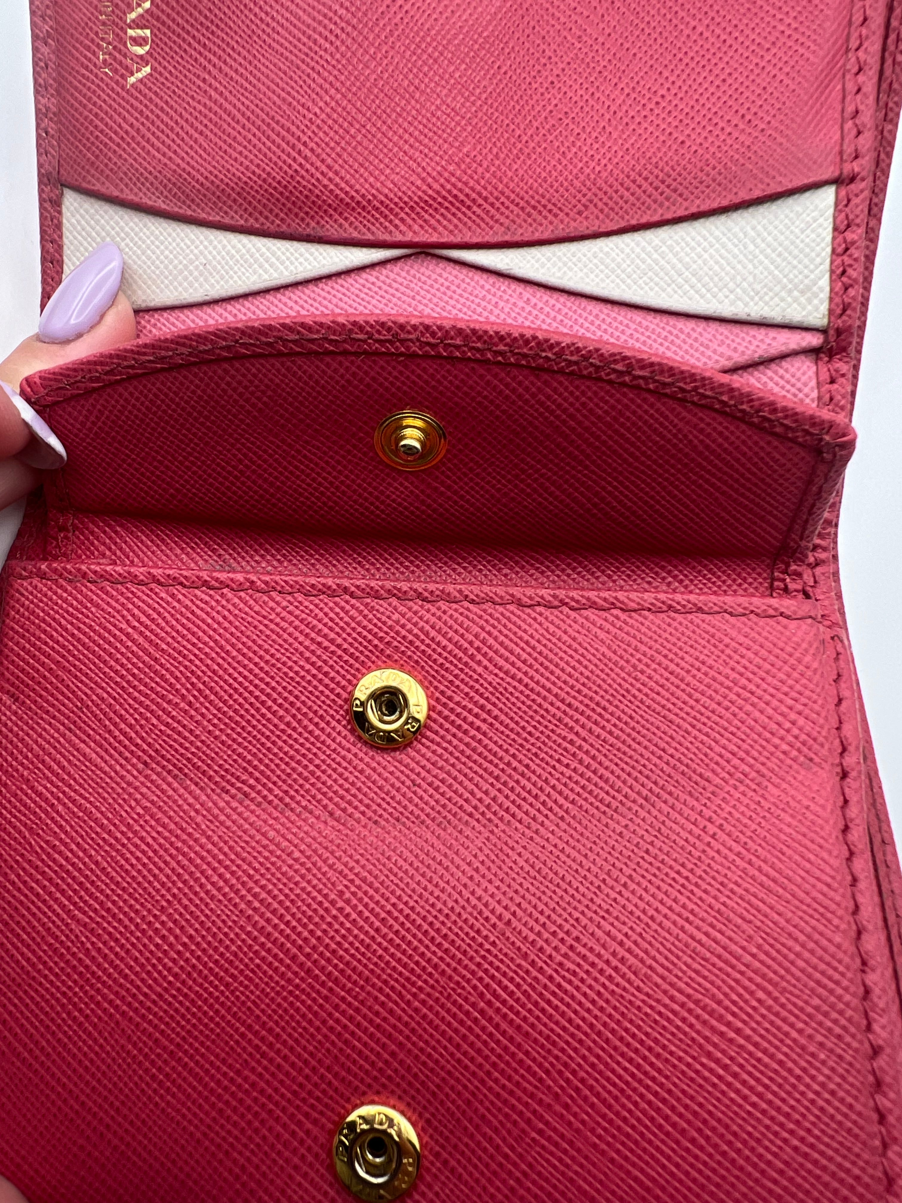Prada pink leather bifold wallet